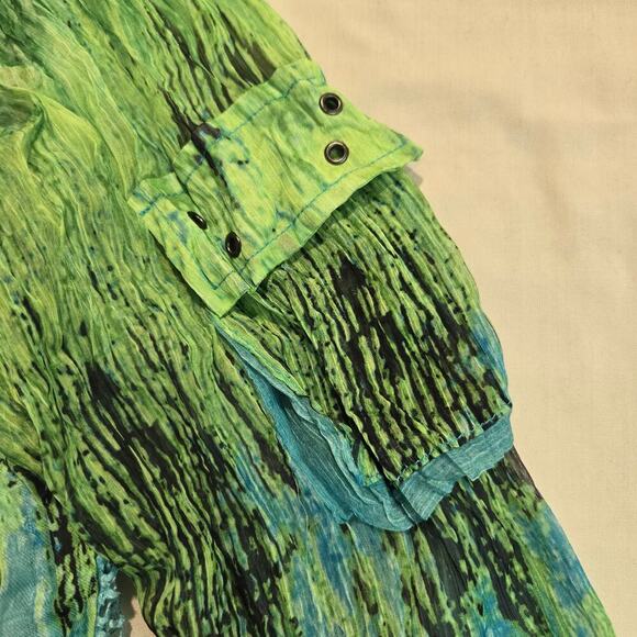 Cativa Wearable Art Jacket Blue Green Abstract Crinkle Mesh Back Sz XL Dopamine - Picture 5 of 12